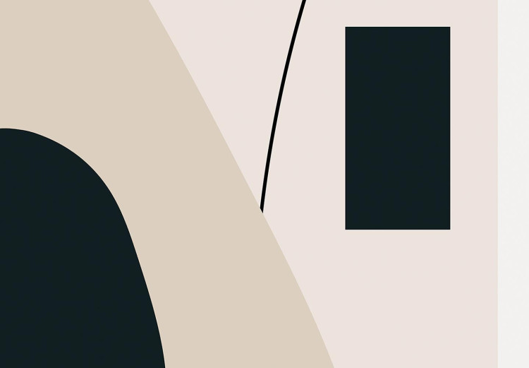 Obraz w kształcie koła Abstrakcja - czarne kształty na beżowym tle połączone liniami 148699 additionalImage 3